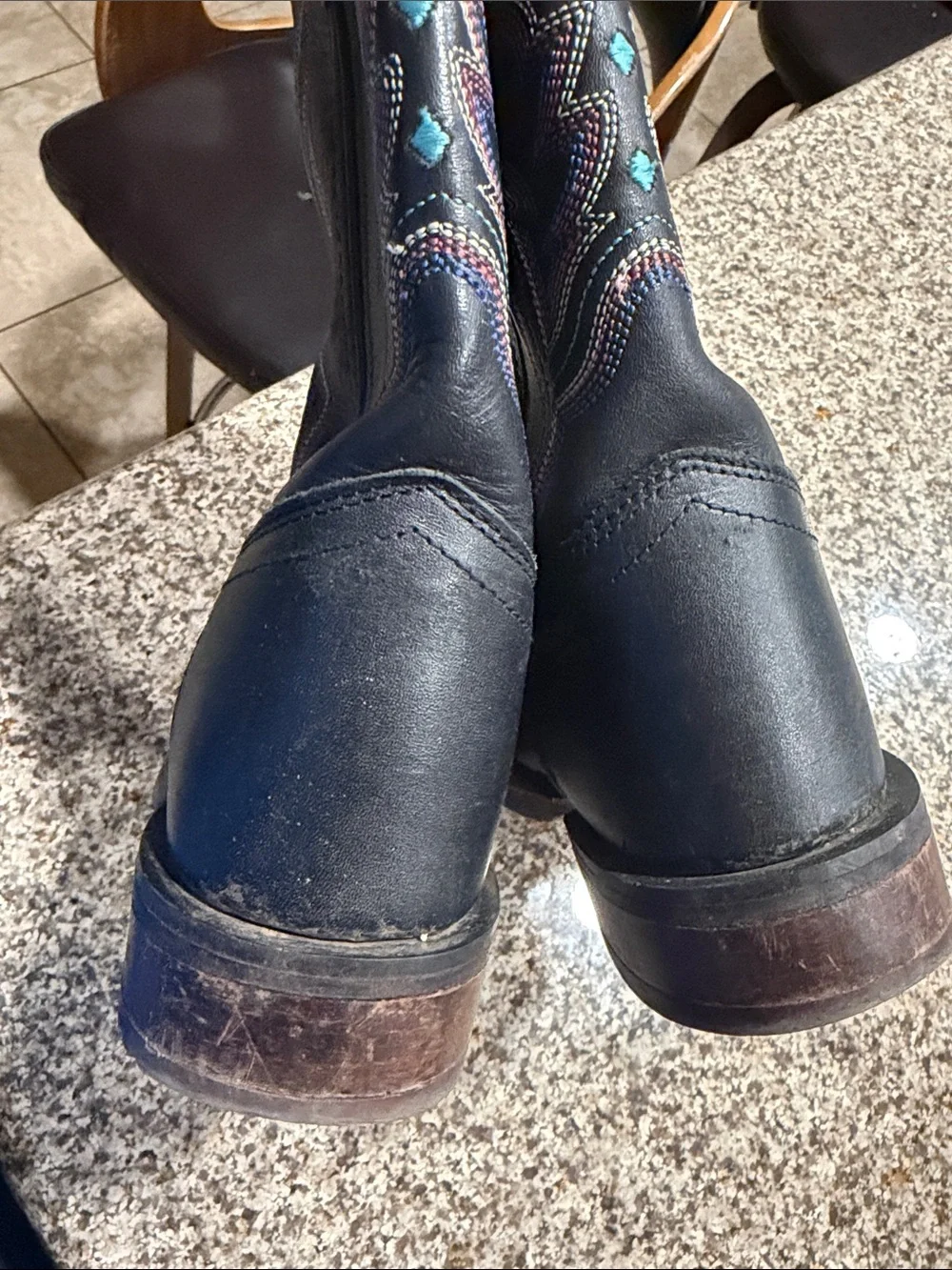 Shyanne Black with pink and turquoise embroidery Cowboy Boots Leather